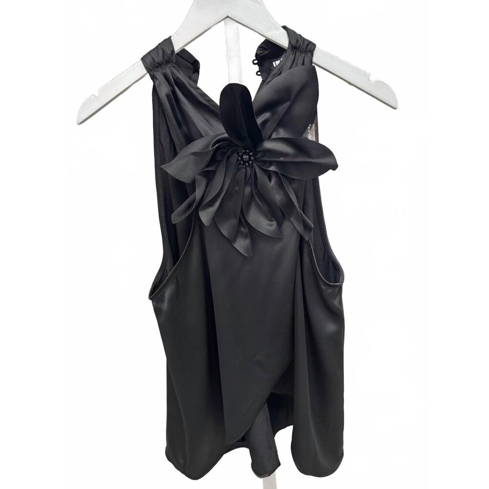 NEW INA women's satin 3d flower halter top in black